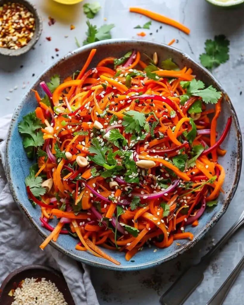 Shaved Rainbow Carrot Sesame Salad
