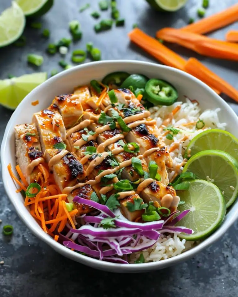Irresistible Sweet Chili Chicken Bowl with Creamy Coconut Lime Drizzle