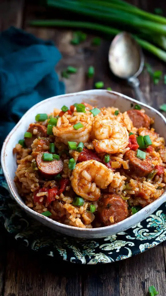 Slow Cooker Cajun Jambalaya with Chicken, Sausage & Shrimp