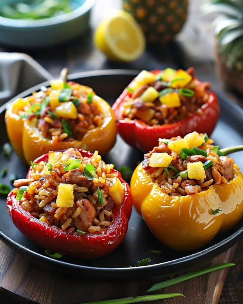 Teriyaki Pineapple Chicken and Rice Stuffed Peppers