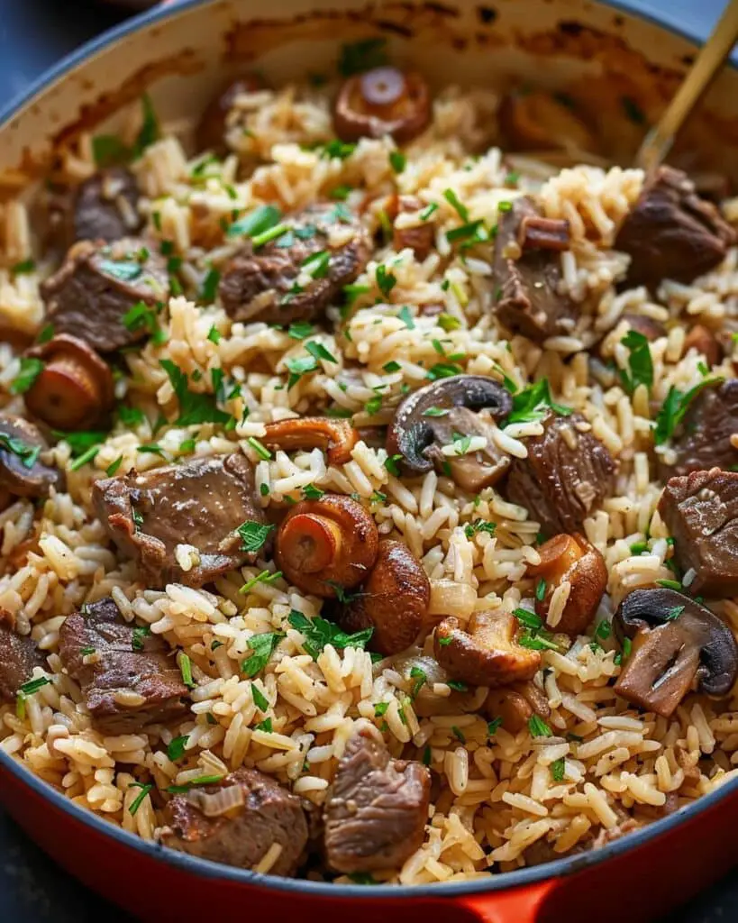 Savory Beef and Mushroom Rice Pilaf