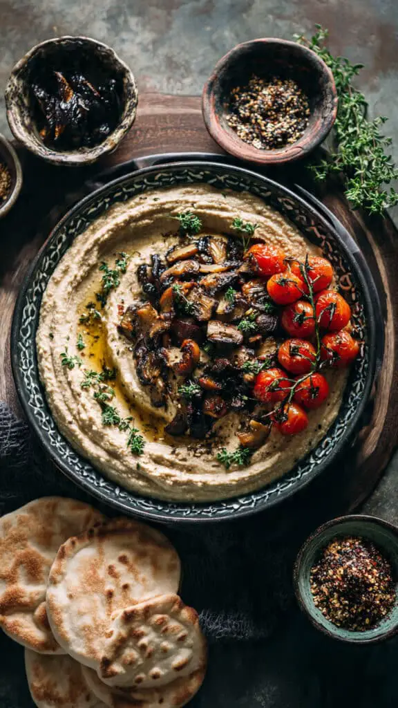 Roasted Vegetable & Mushroom Hummus Bowl