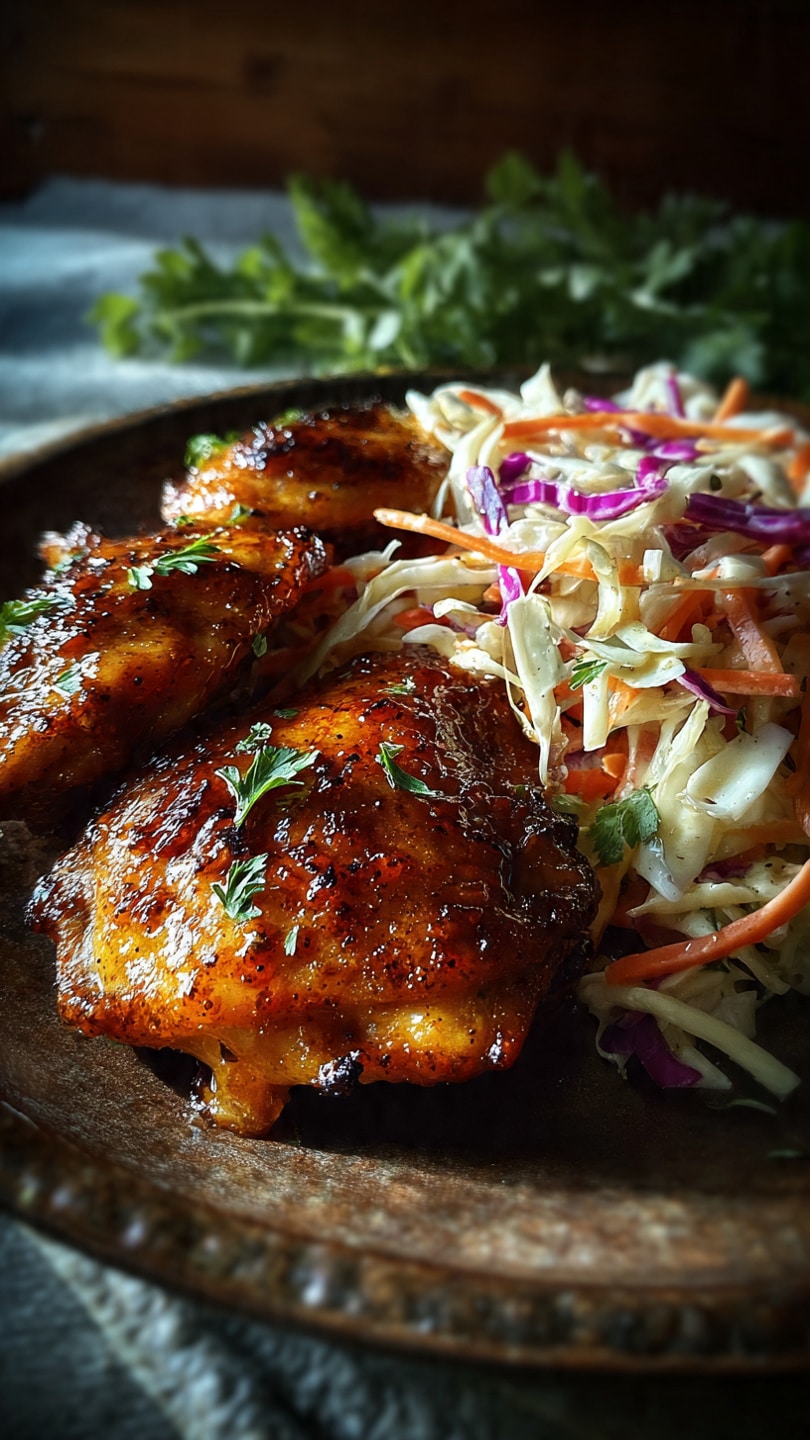 Honey Apple Glazed Chicken Thighs with Crunchy Autumn Slaw