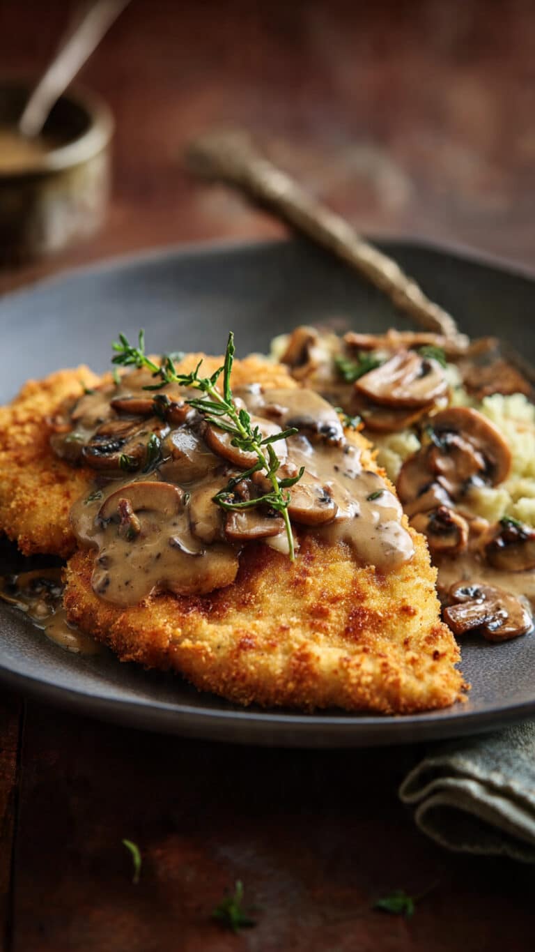 Easy Chicken Schnitzel with Mushroom Gravy