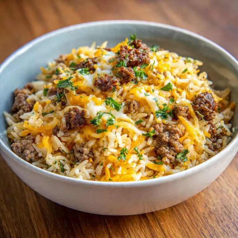 Ultimate Cheesy Beefy Garlic Butter Rice Bowl with Melted Cheddar and Mozzarella