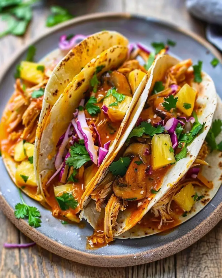 Sweet & Spicy Pineapple Chicken Tacos with Mushrooms and Gochujang Sauce