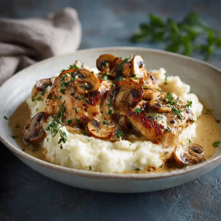 Creamy Mustard Chicken with Mushrooms and Cauliflower Purée