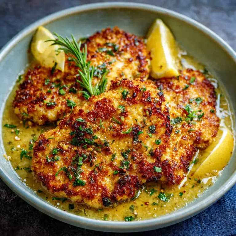 Crispy Chicken Cutlets with Lemon Garlic Butter Sauce