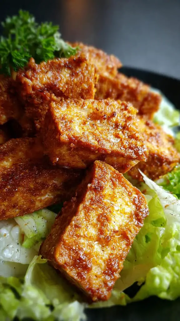 Crispy Buffalo Tofu with Caesar Salad