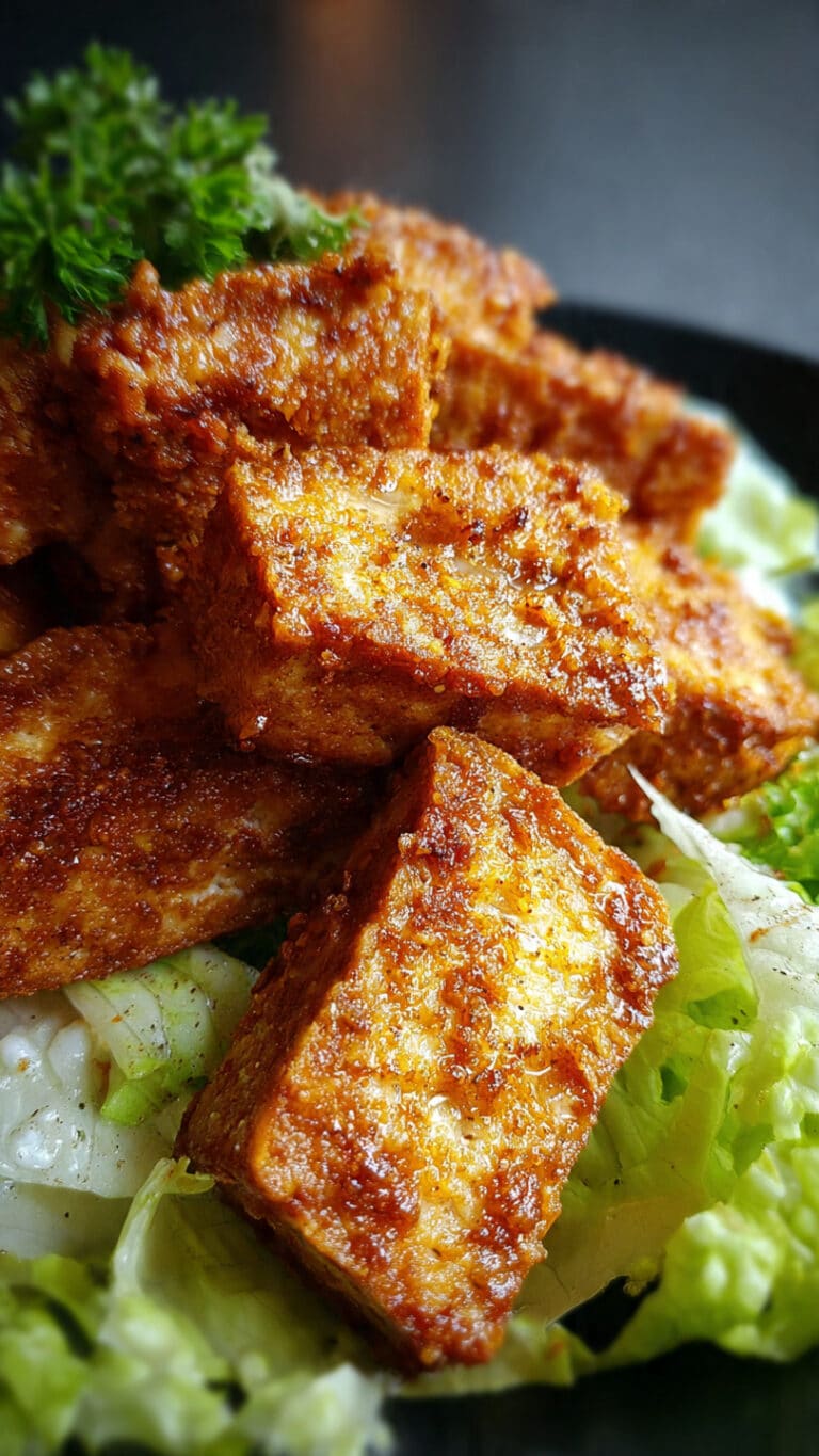 Crispy Buffalo Tofu with Caesar Salad