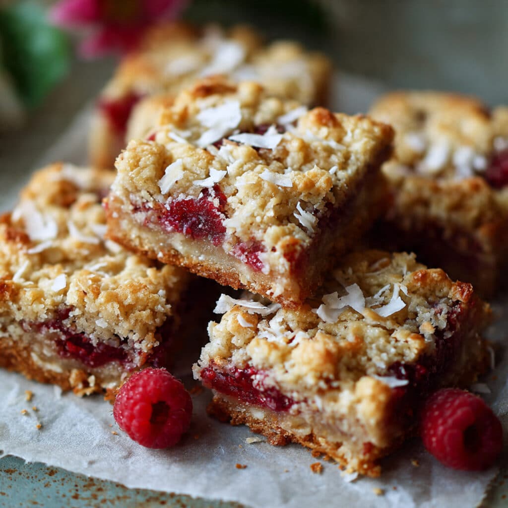 Raspberry Coconut Bars with Almond Crust
