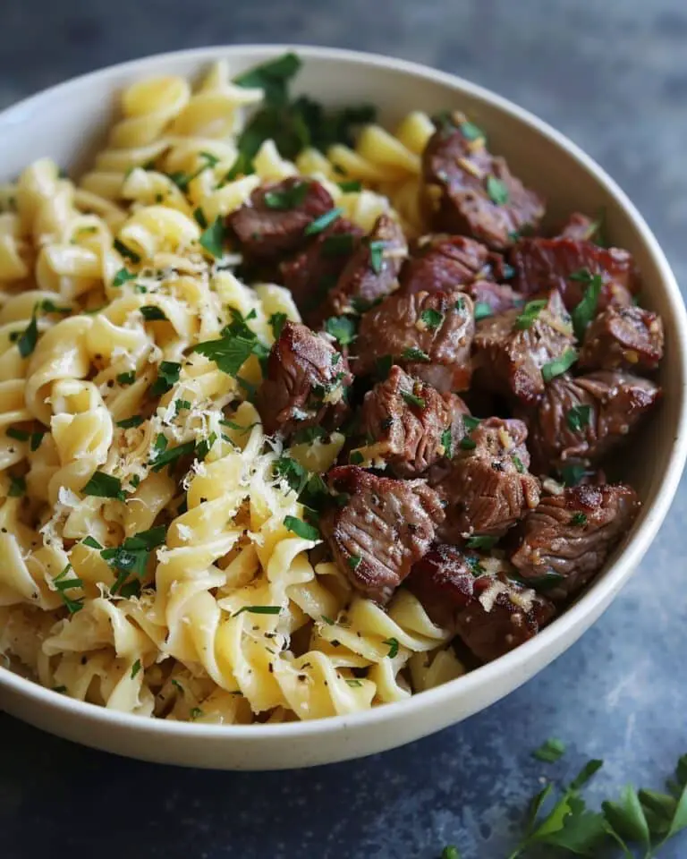 Garlic Butter Steak Bites with Creamy Parmesan Pasta