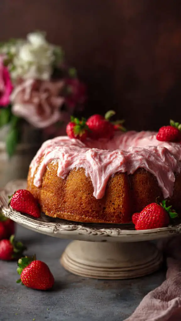 Strawberry Honeybun Cake with Creamy Strawberry Icing
