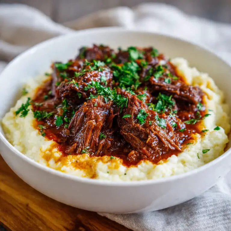 Tender Short Rib Ragu Over Silky Parmesan Mashed Potatoes