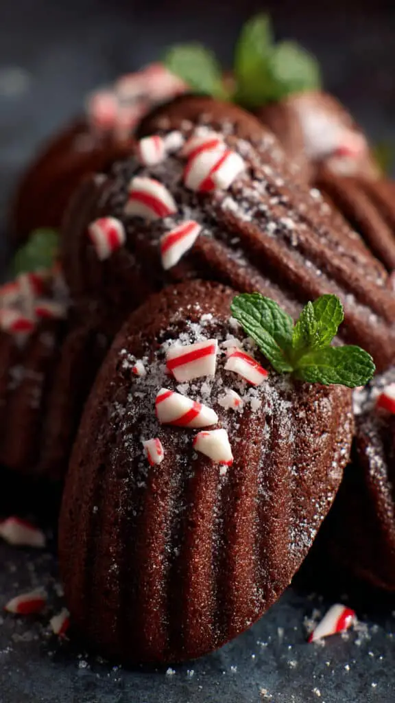 Soft Chocolate Peppermint Madeleines with Candy Cane Crunch