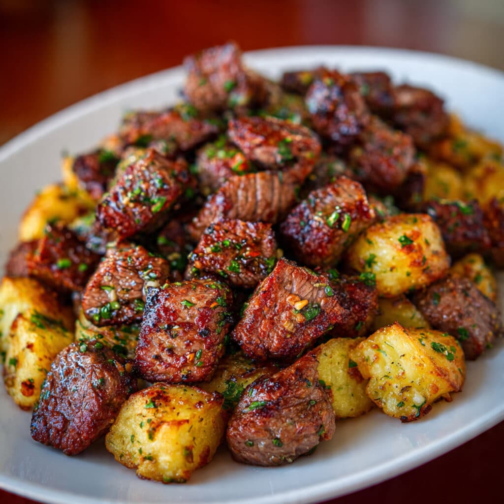 Garlic Butter Steak Bites and Potatoes
