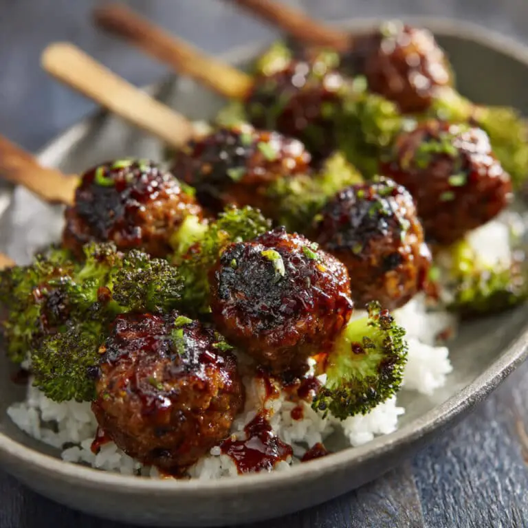 Teriyaki Meatball-Broccoli Kebabs