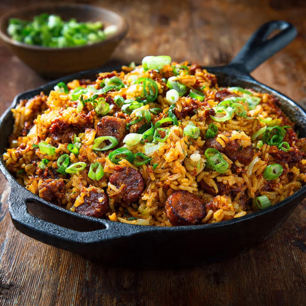 Vegan Spicy Sausage Rice Skillet