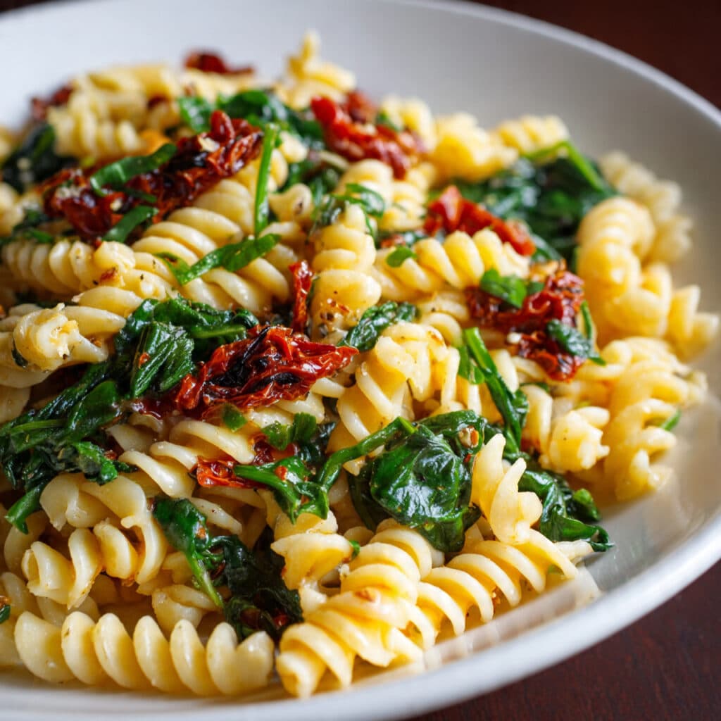 Spinach Garlic Sun-Dried Tomato Pasta