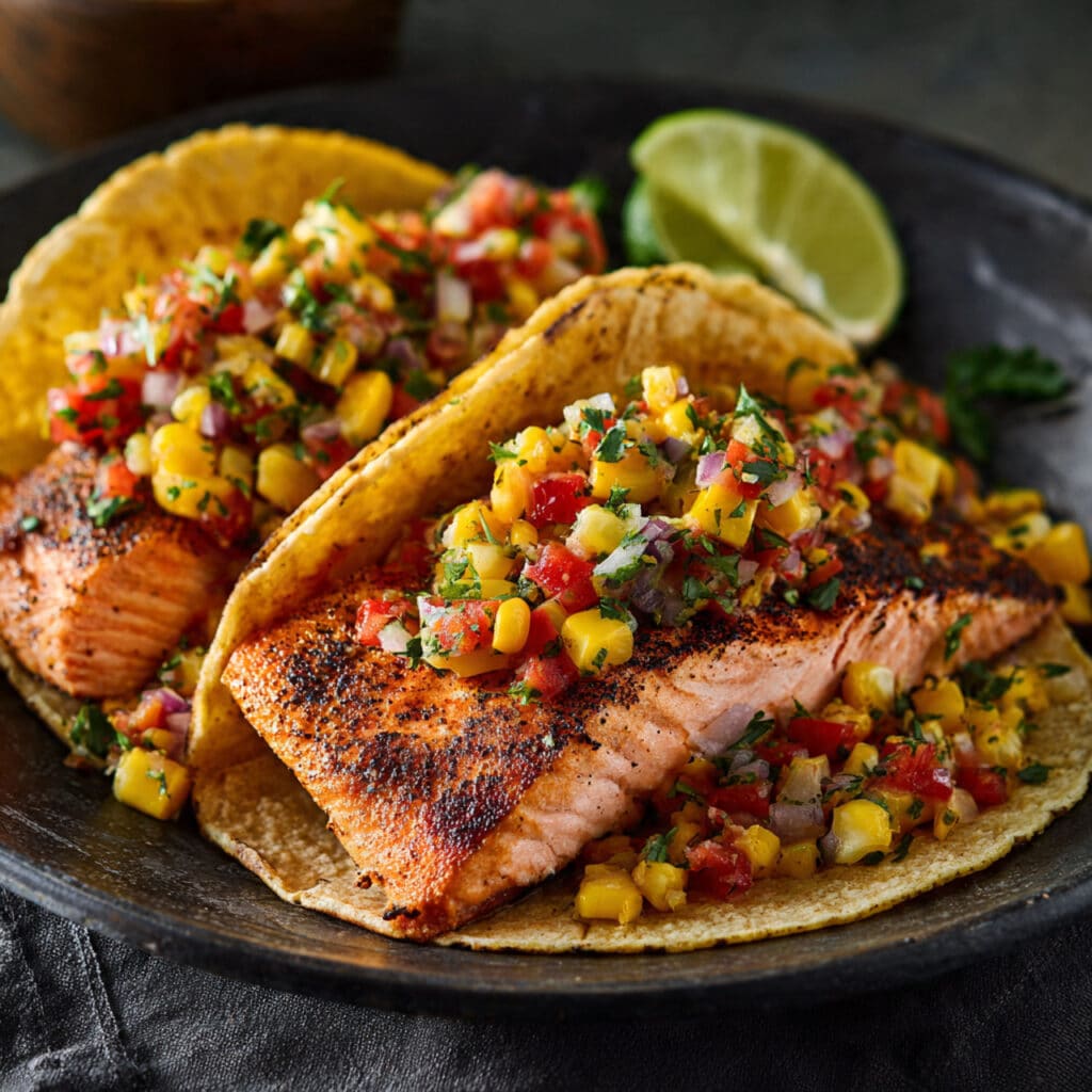 Salmon Tacos with Mango Corn Salsa