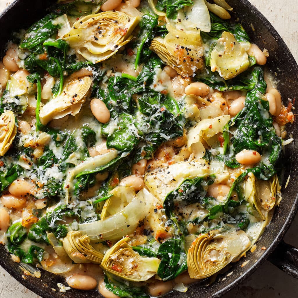 Spinach & Artichoke White Bean Skillet