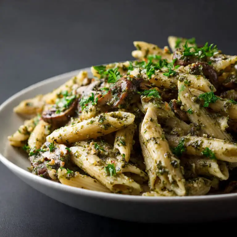 Simple Mushroom Penne with Walnut Pesto