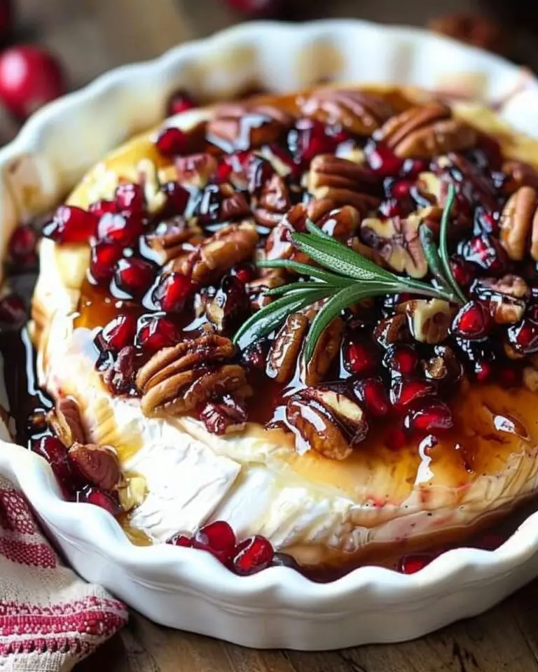 Baked Brie with Honey Balsamic Cranberries, Pecans, and Pomegranate