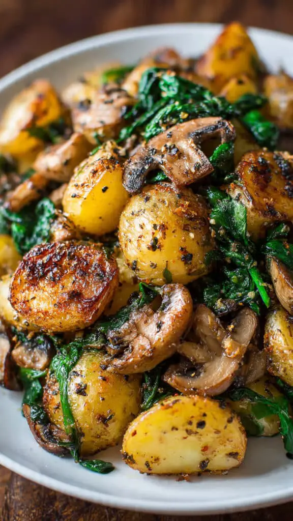Oven‑Roasted Potatoes with Spinach and Mushrooms