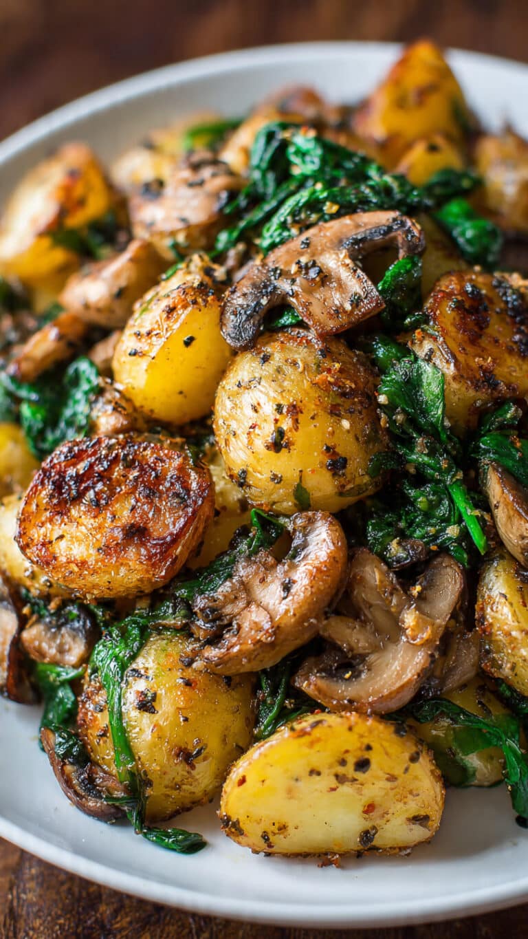 Oven‑Roasted Potatoes with Spinach and Mushrooms