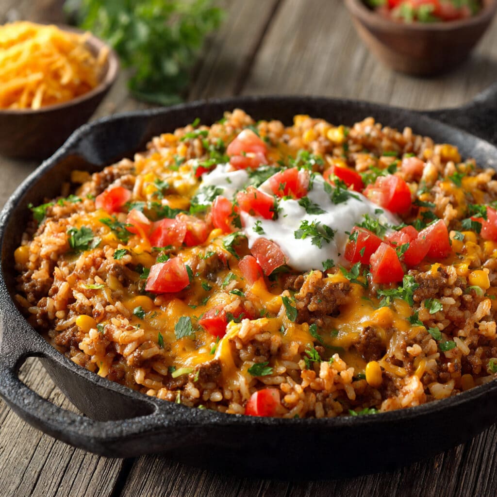 Cheesy Taco Rice Skillet For Dinner
