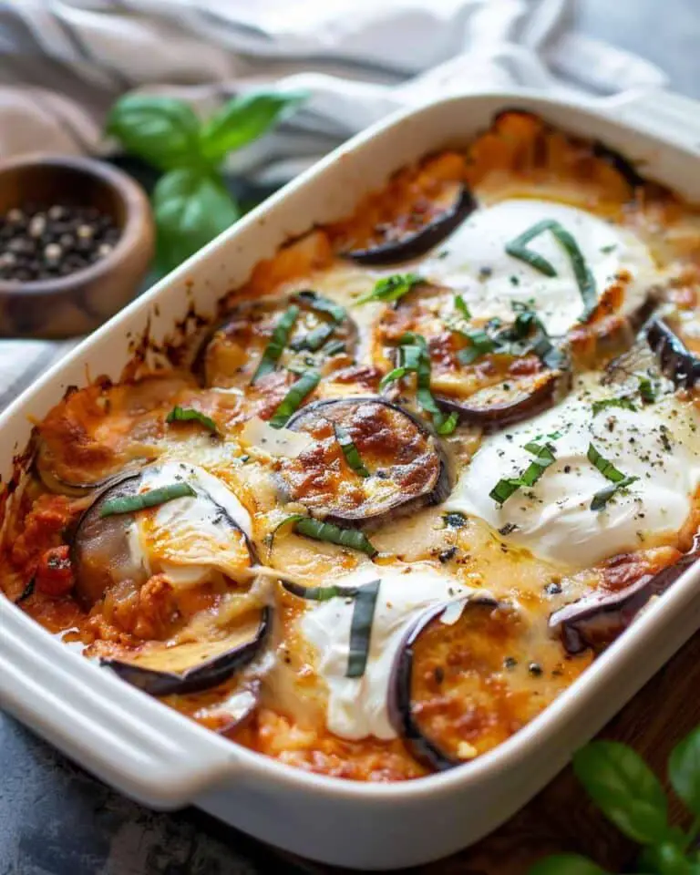 Burrata Eggplant Parmigiana with Caramelized Onions & Parmesan Cream