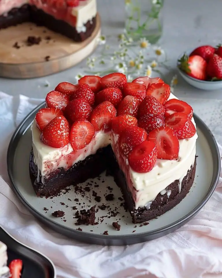 Brownie Strawberry Custard Cake