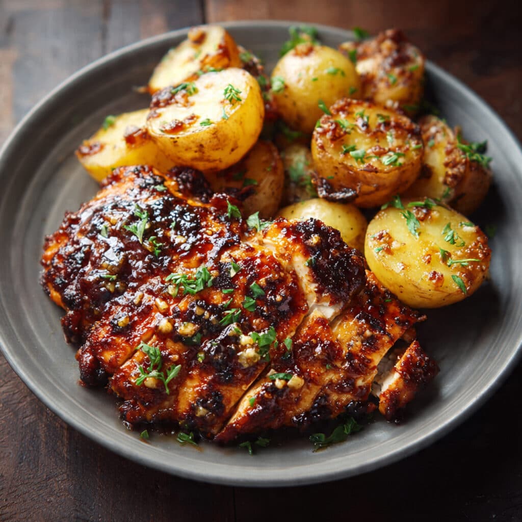 Perfect Honey BBQ Chicken & Garlic Parmesan Potatoes