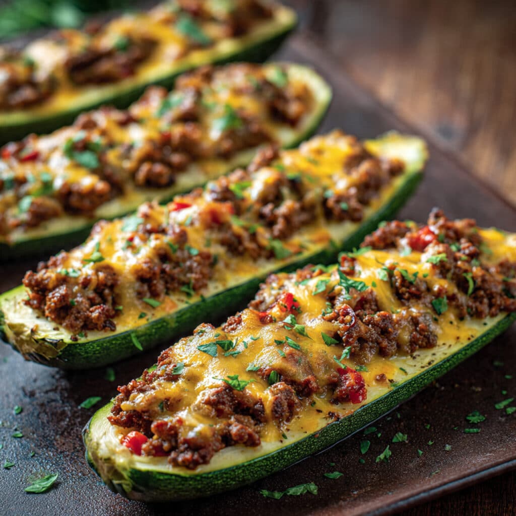 Easy Ground Beef Zucchini Boats