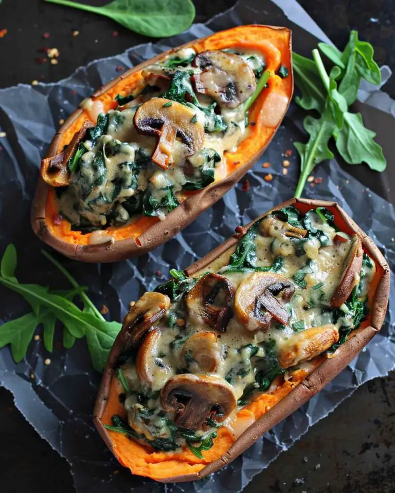 Creamy Mushroom and Spinach Stuffed Sweet Potatoes