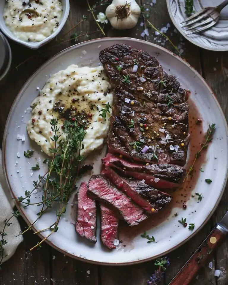 Bavette Steak & Roasted Garlic Pan Sauce