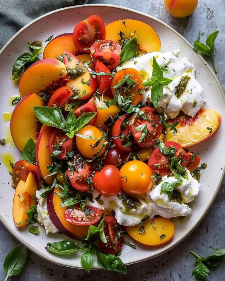 Tomato, Peach, and Burrata Salad