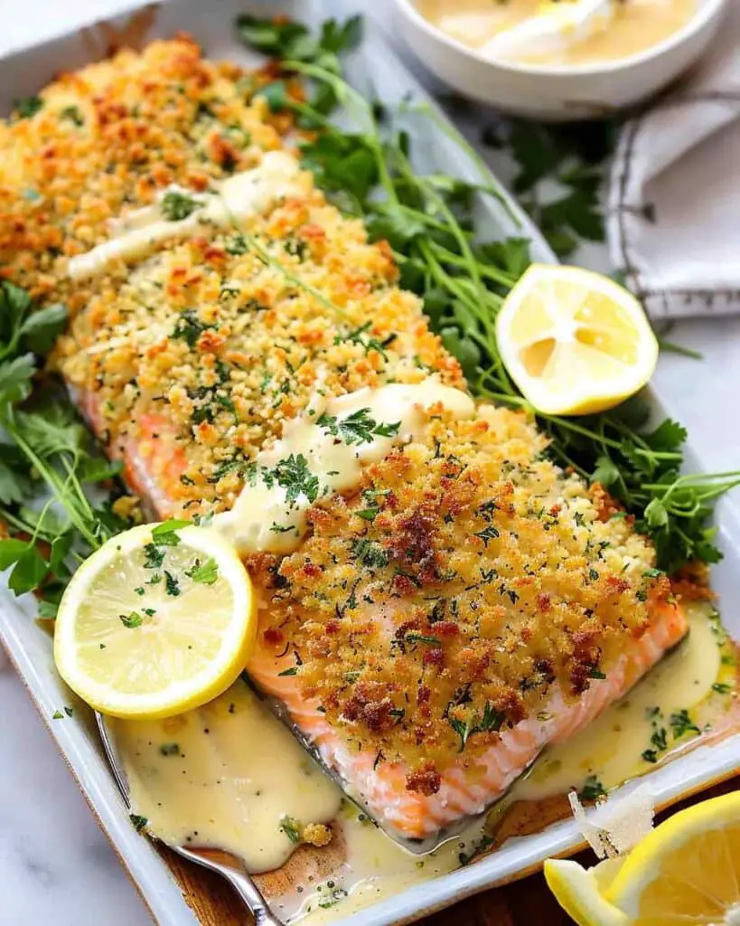 Baked Parmesan Crusted Salmon with Lemon Cream Sauce