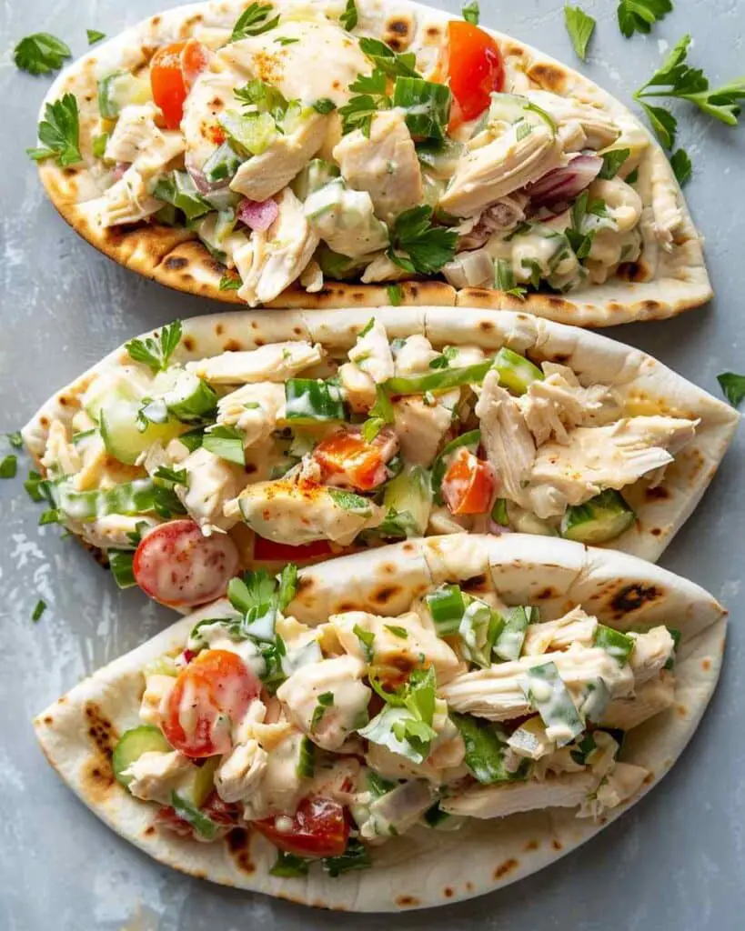 Creamy Chopped Chicken Salad Stuffed Pitas