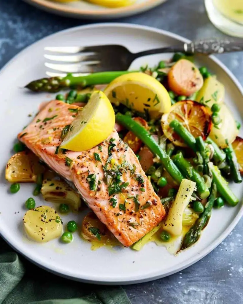Lemon Garlic Salmon with Bright Spring Veggies