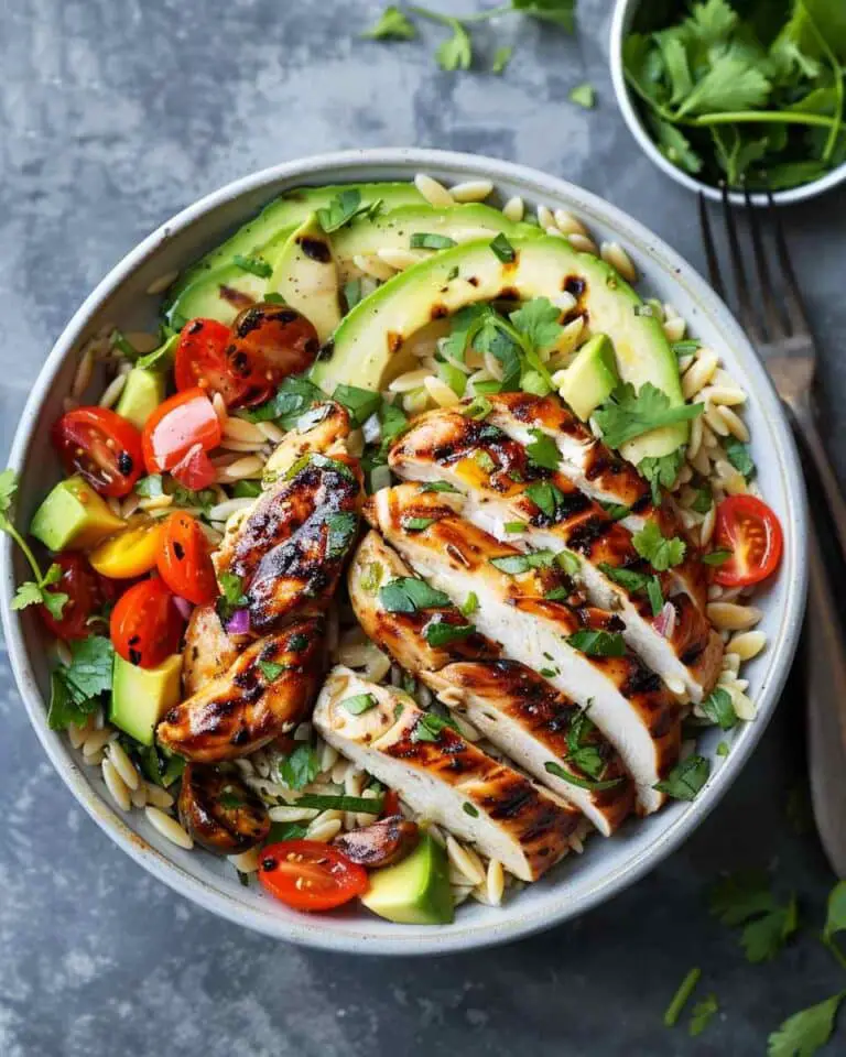 Grilled Chicken Orzo Salad with Avocado