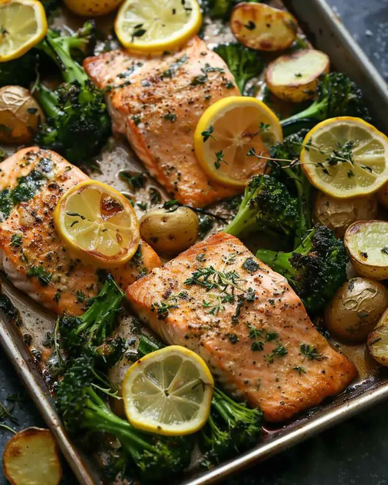 Lemon Butter Salmon with Crispy Potatoes and Roasted Broccoli