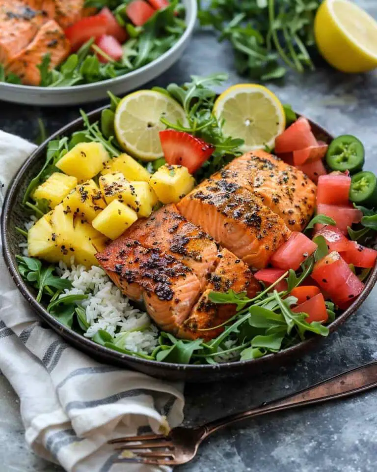 Caribbean Jerk Salmon with Curried Pineapple Goat Cheese Salad
