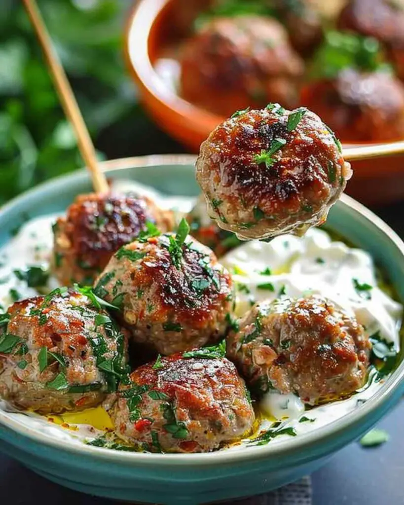 Greek-Style Beef Meatballs with Creamy Sun-Dried Tomato Tzatziki