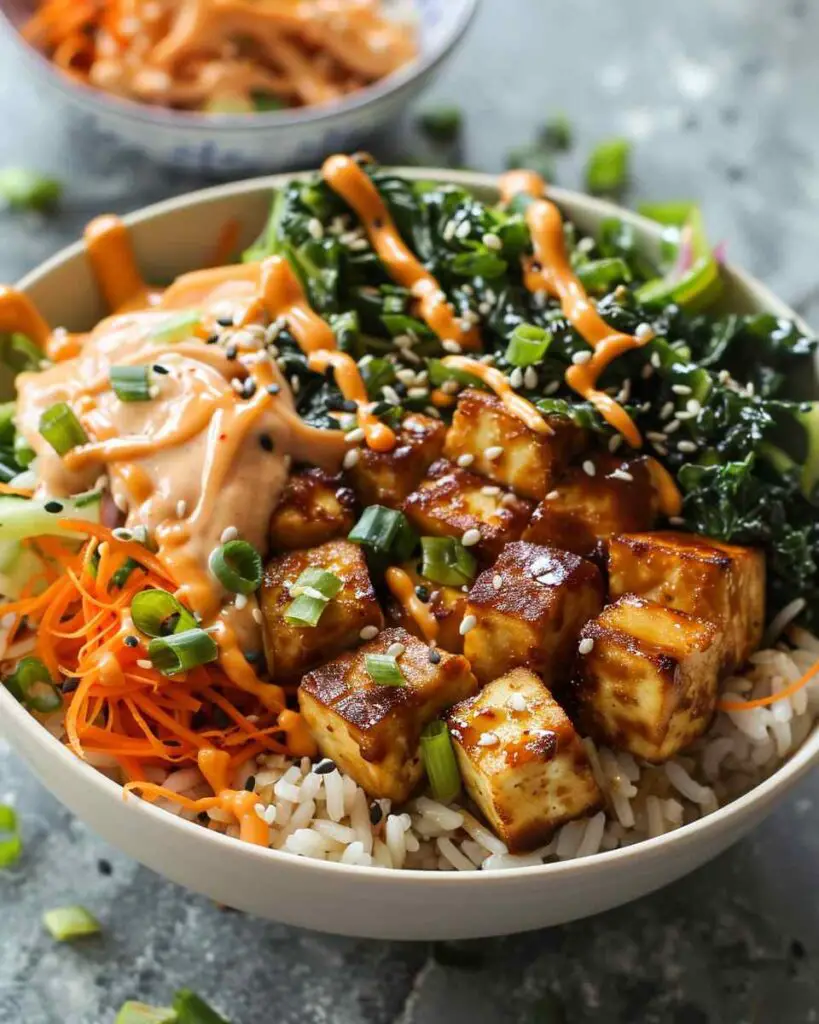 Crispy Tofu Rice Bowl with Sriracha Mayo