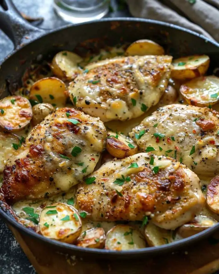 Cheesy Skillet Garlic Parmesan Chicken & Potatoes