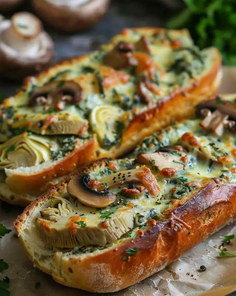 Cheesy Spinach Artichoke & Mushroom Stuffed Baguette For Lunch