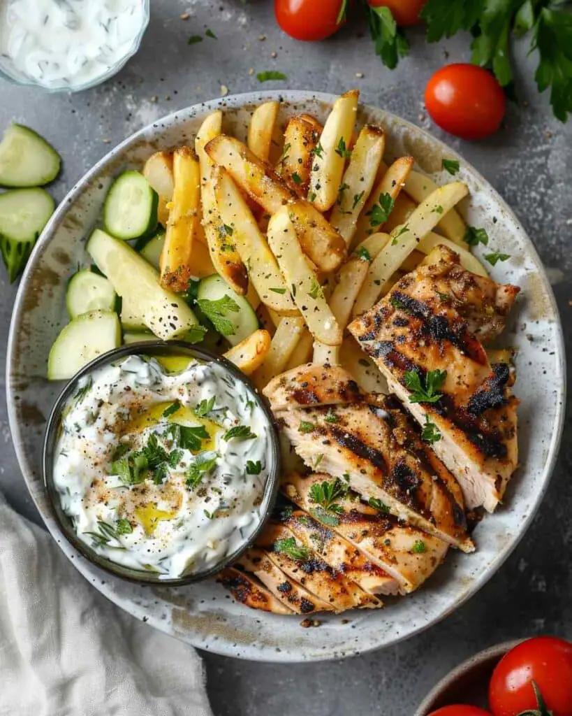 Greek Style Chicken Plate with Tzatziki & Fries