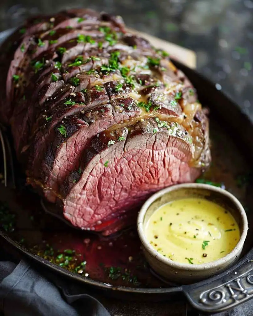 Rare Roast Beef with Mustard and Garlic Soured Cream