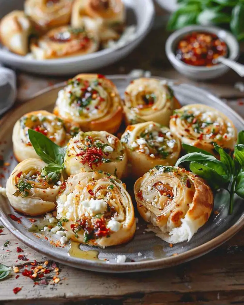 Feta Rolls with Spicy Chili Honey